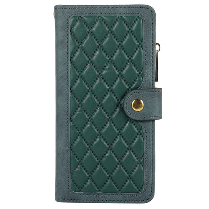 For Samsung Galaxy S23 Phone Case Multiple Card Slots Rhombus PU Leather Flip Cover with Zippered Pocket