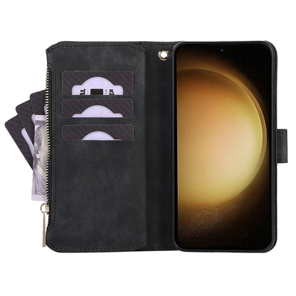 For Samsung Galaxy S23 Phone Case Multiple Card Slots Rhombus PU Leather Flip Cover with Zippered Pocket