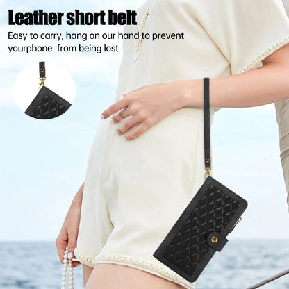 For Samsung Galaxy S23 Phone Case Multiple Card Slots Rhombus PU Leather Flip Cover with Zippered Pocket