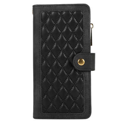 For Samsung Galaxy S23 Phone Case Multiple Card Slots Rhombus PU Leather Flip Cover with Zippered Pocket