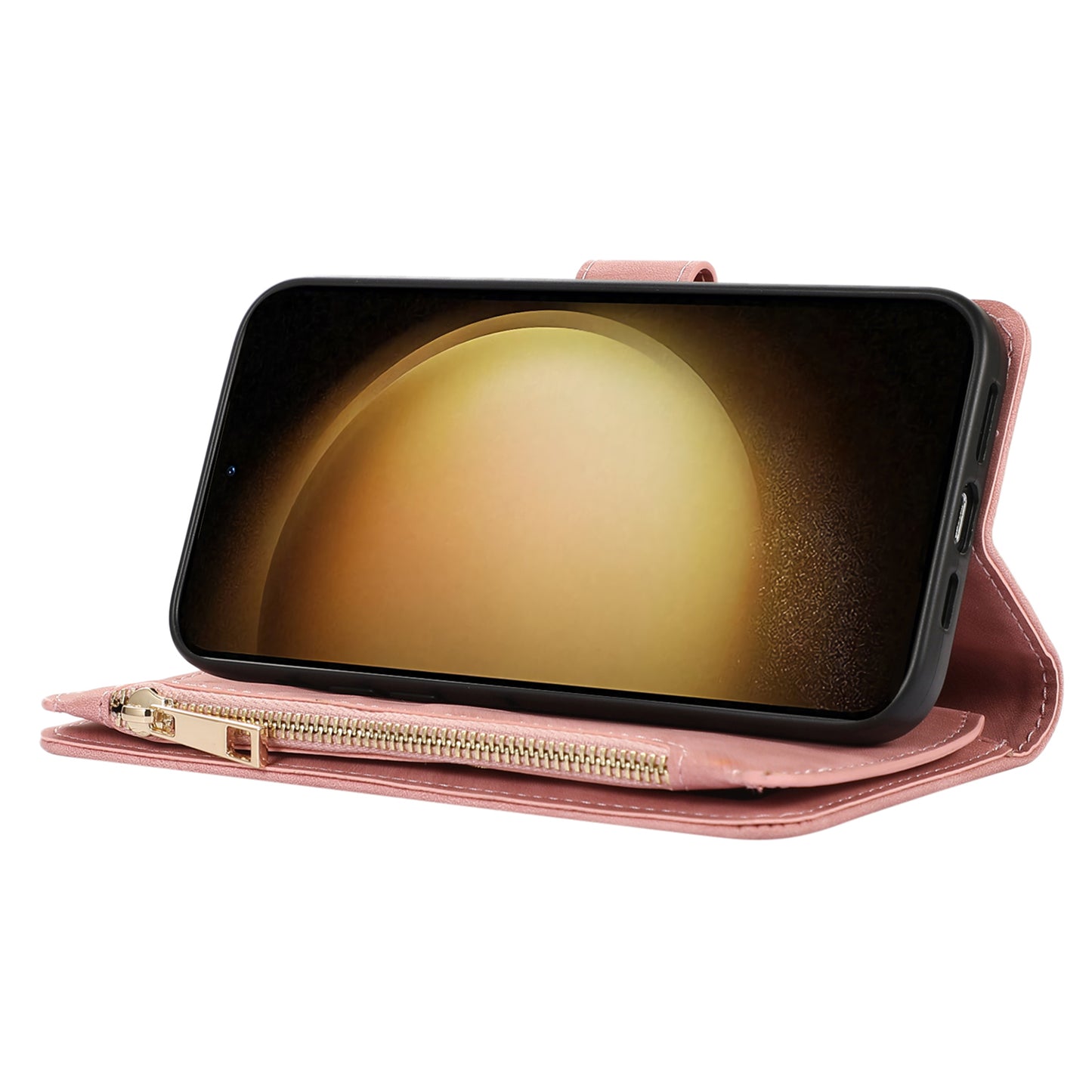 For Samsung Galaxy S23 Phone Case Multiple Card Slots Rhombus PU Leather Flip Cover with Zippered Pocket