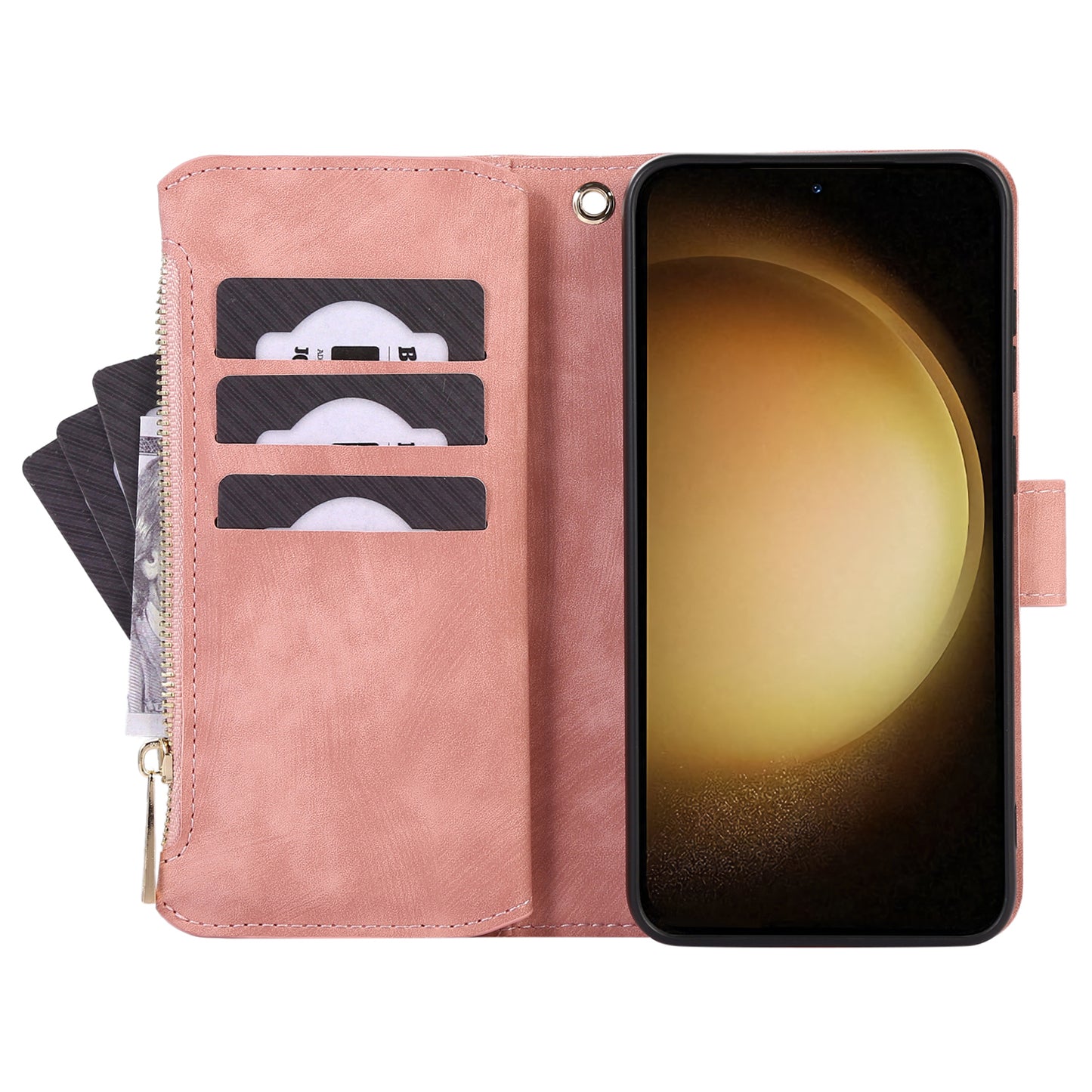 For Samsung Galaxy S23 Phone Case Multiple Card Slots Rhombus PU Leather Flip Cover with Zippered Pocket