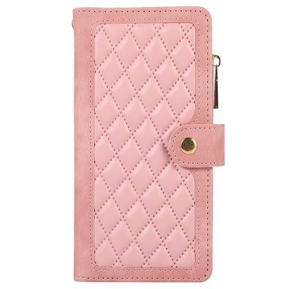 For Samsung Galaxy S23 Phone Case Multiple Card Slots Rhombus PU Leather Flip Cover with Zippered Pocket