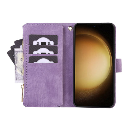 For Samsung Galaxy S23 Phone Case Multiple Card Slots Rhombus PU Leather Flip Cover with Zippered Pocket