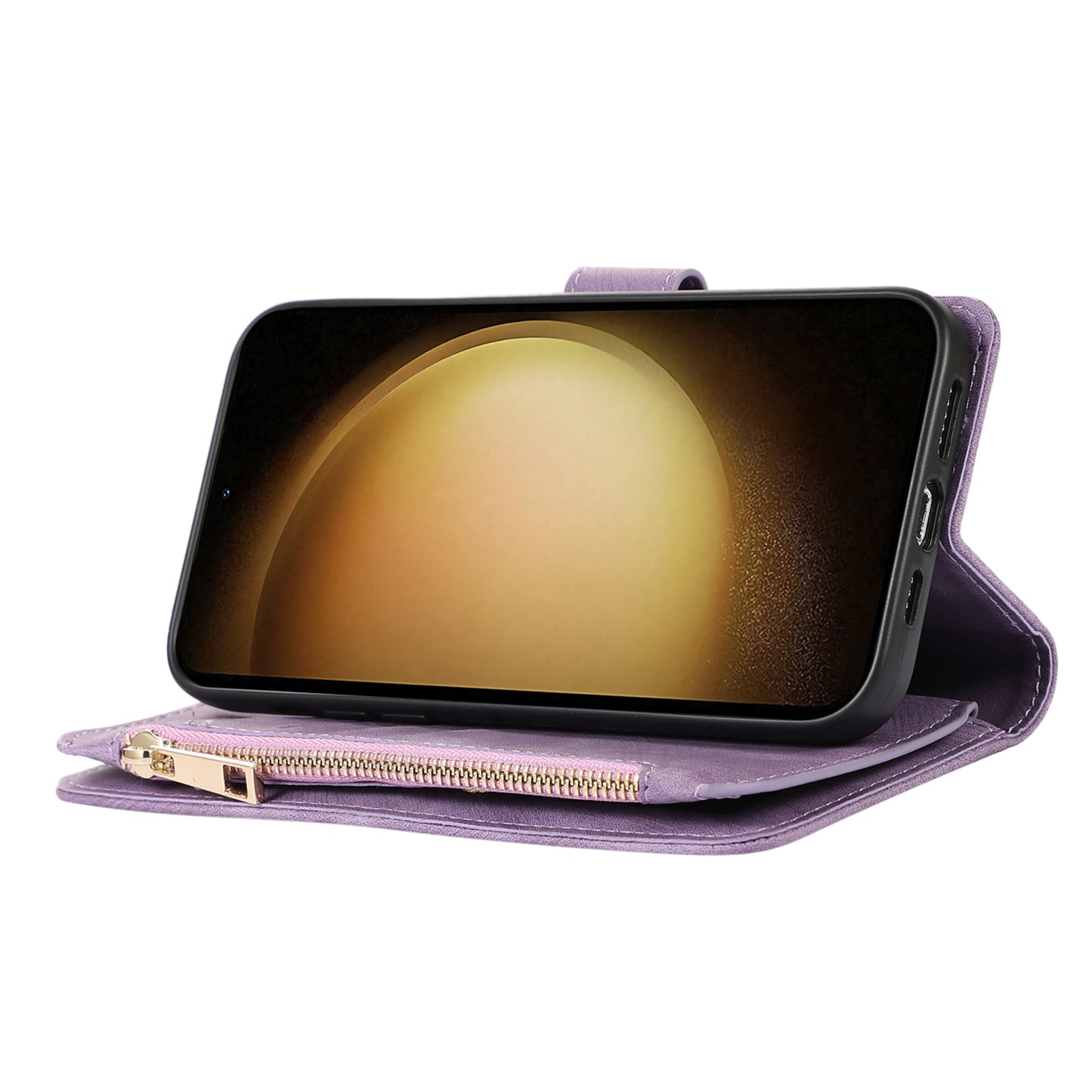 For Samsung Galaxy S23 Phone Case Multiple Card Slots Rhombus PU Leather Flip Cover with Zippered Pocket