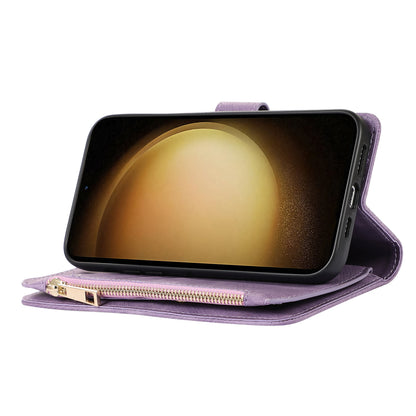 For Samsung Galaxy S23 Phone Case Multiple Card Slots Rhombus PU Leather Flip Cover with Zippered Pocket