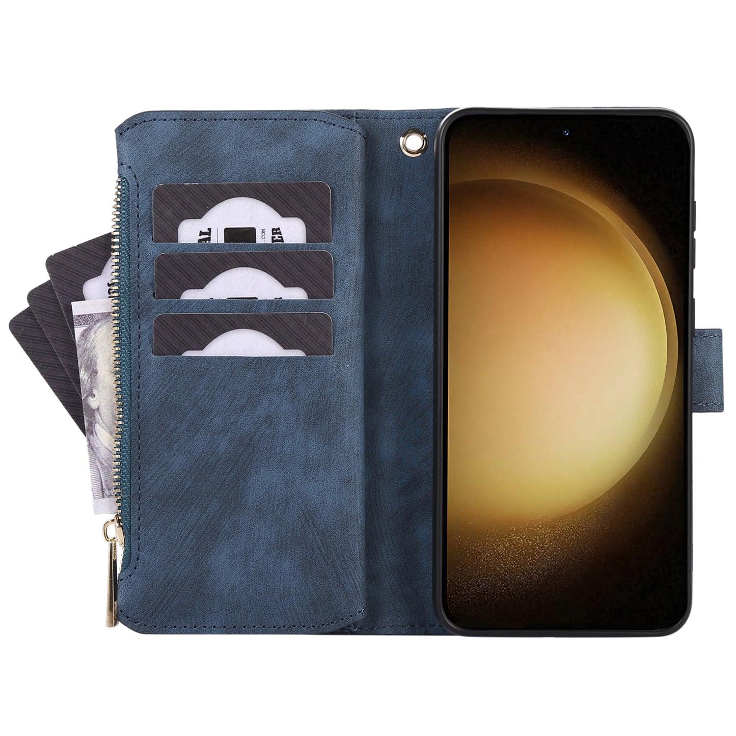 For Samsung Galaxy S23 Phone Case Multiple Card Slots Rhombus PU Leather Flip Cover with Zippered Pocket