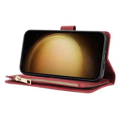 For Samsung Galaxy S23 Phone Case Multiple Card Slots Rhombus PU Leather Flip Cover with Zippered Pocket