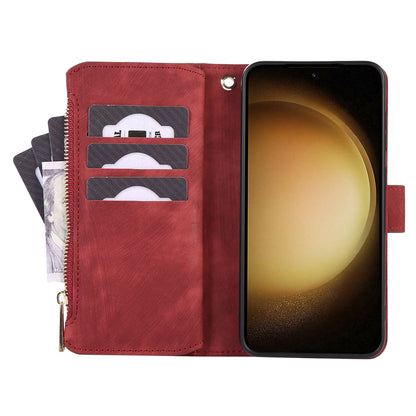 For Samsung Galaxy S23 Phone Case Multiple Card Slots Rhombus PU Leather Flip Cover with Zippered Pocket