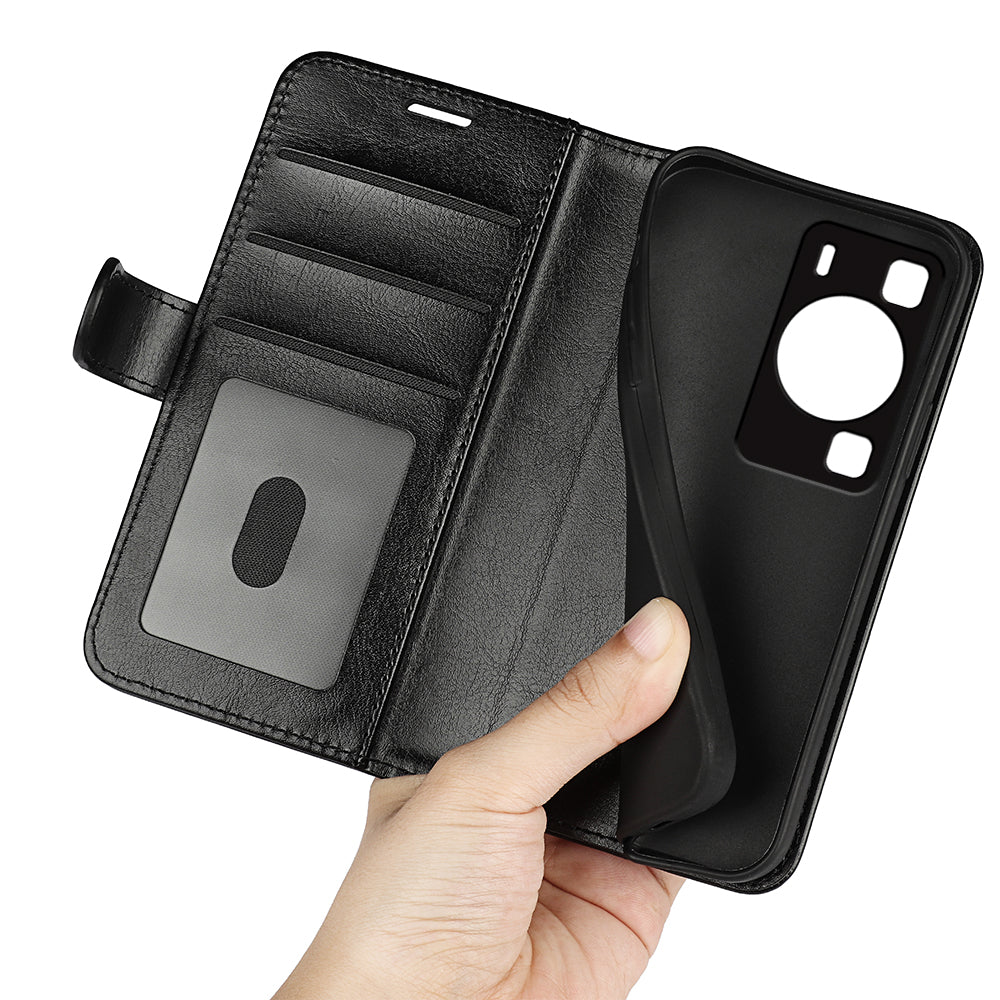 Crazy Horse Texture Phone Case for Huawei P60 , PU Leather+TPU Wallet Stand Phone Cover