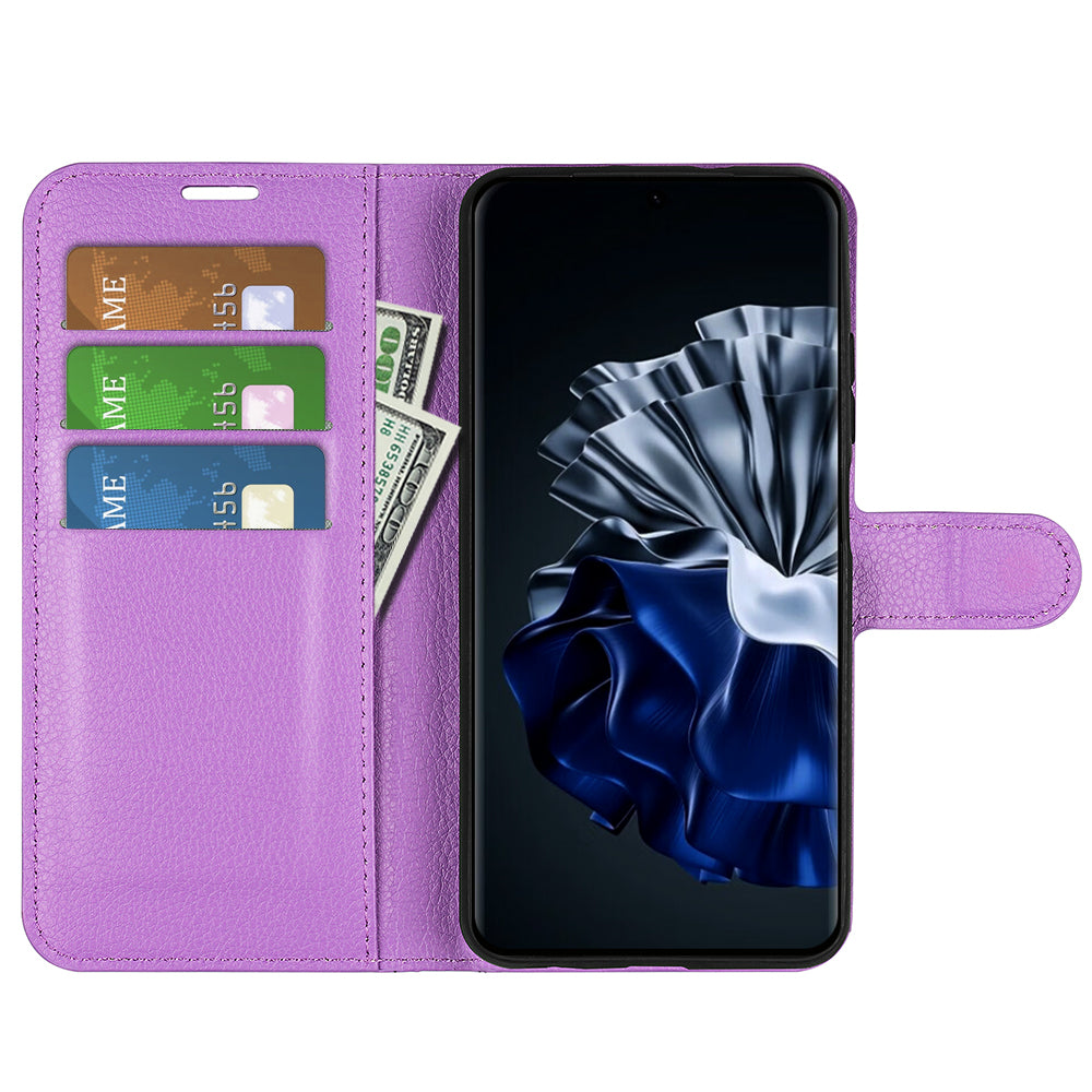 For Huawei P60 PU Leather Phone Stand Case Litchi Texture Wallet Phone Cover