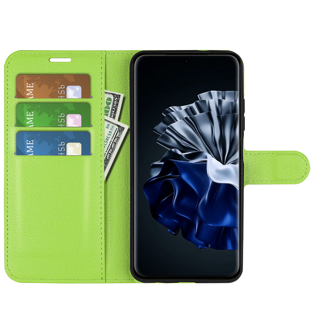 For Huawei P60 Pro Litchi Texture Phone Leather Case Wallet Stand Anti-drop Phone Cover