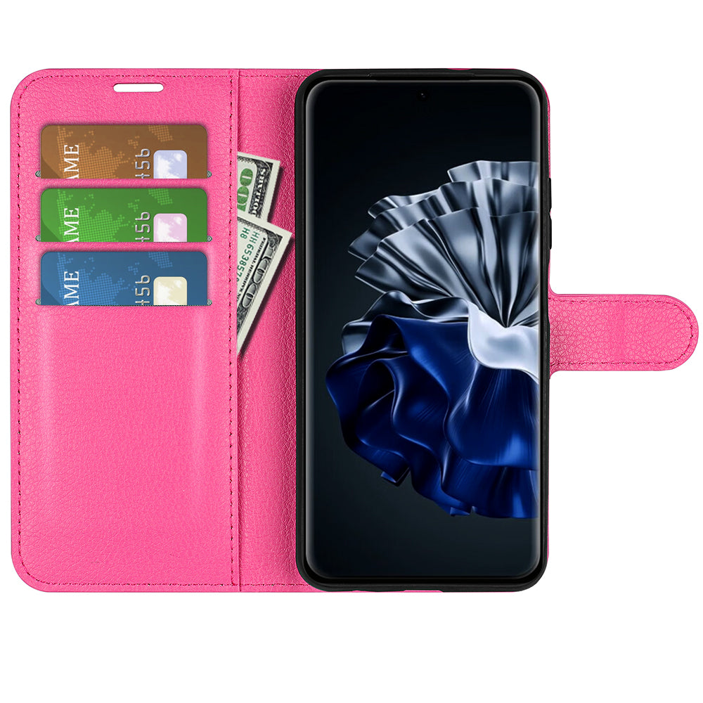 For Huawei P60 Pro Litchi Texture Phone Leather Case Wallet Stand Anti-drop Phone Cover