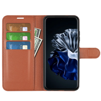 For Huawei P60 Pro Litchi Texture Phone Leather Case Wallet Stand Anti-drop Phone Cover