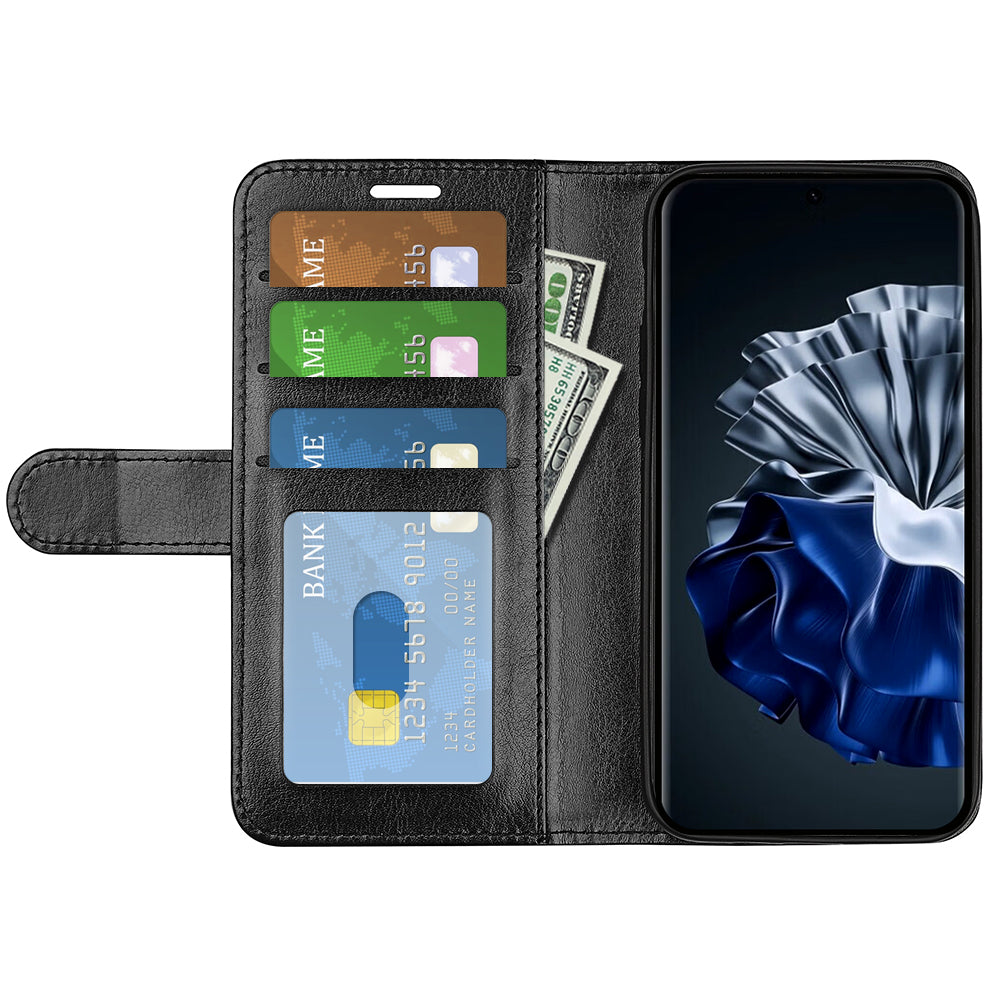 For Huawei P60 Pro PU Leather Wallet Case Crazy Horse Texture Foldable Stand Phone Cover