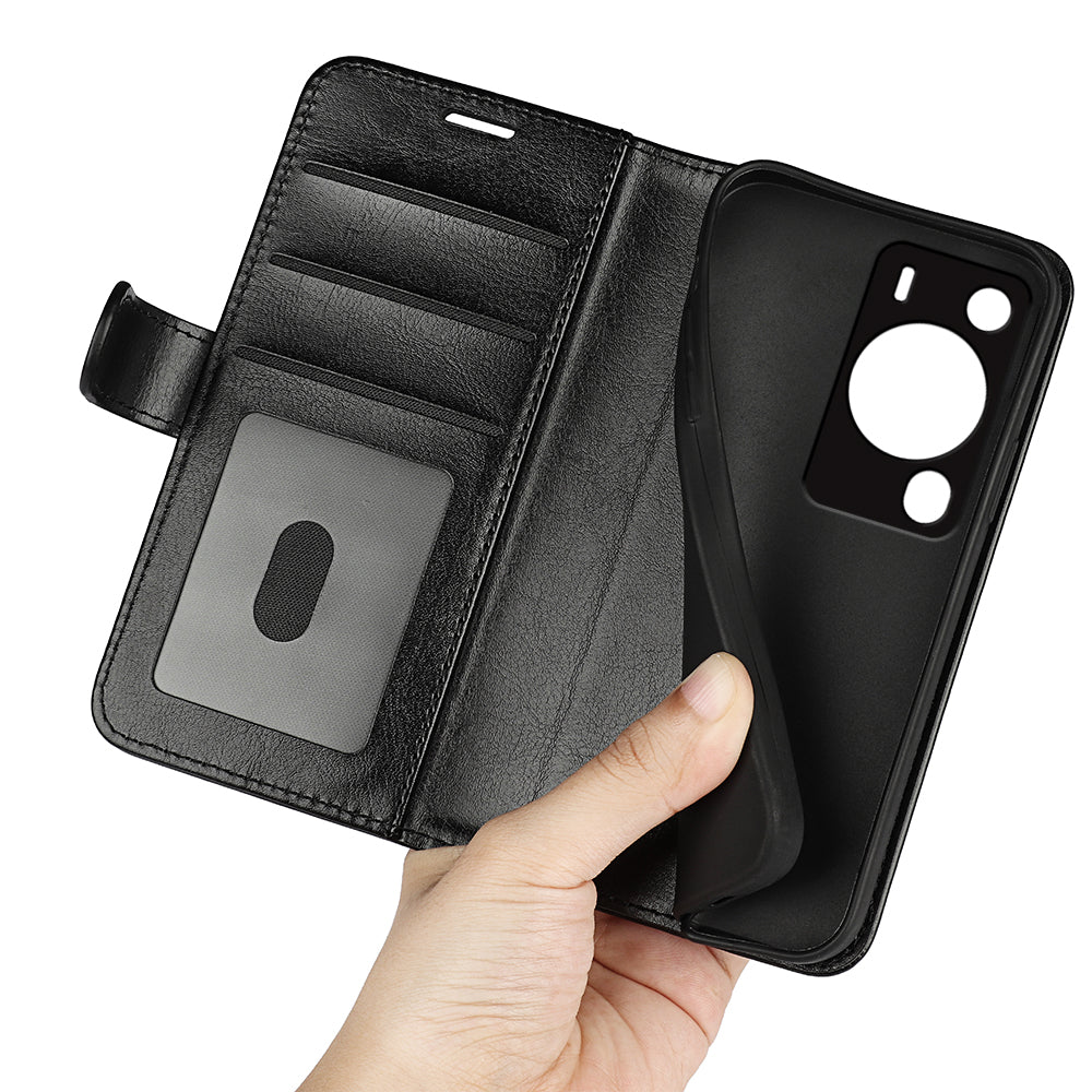 For Huawei P60 Pro PU Leather Wallet Case Crazy Horse Texture Foldable Stand Phone Cover