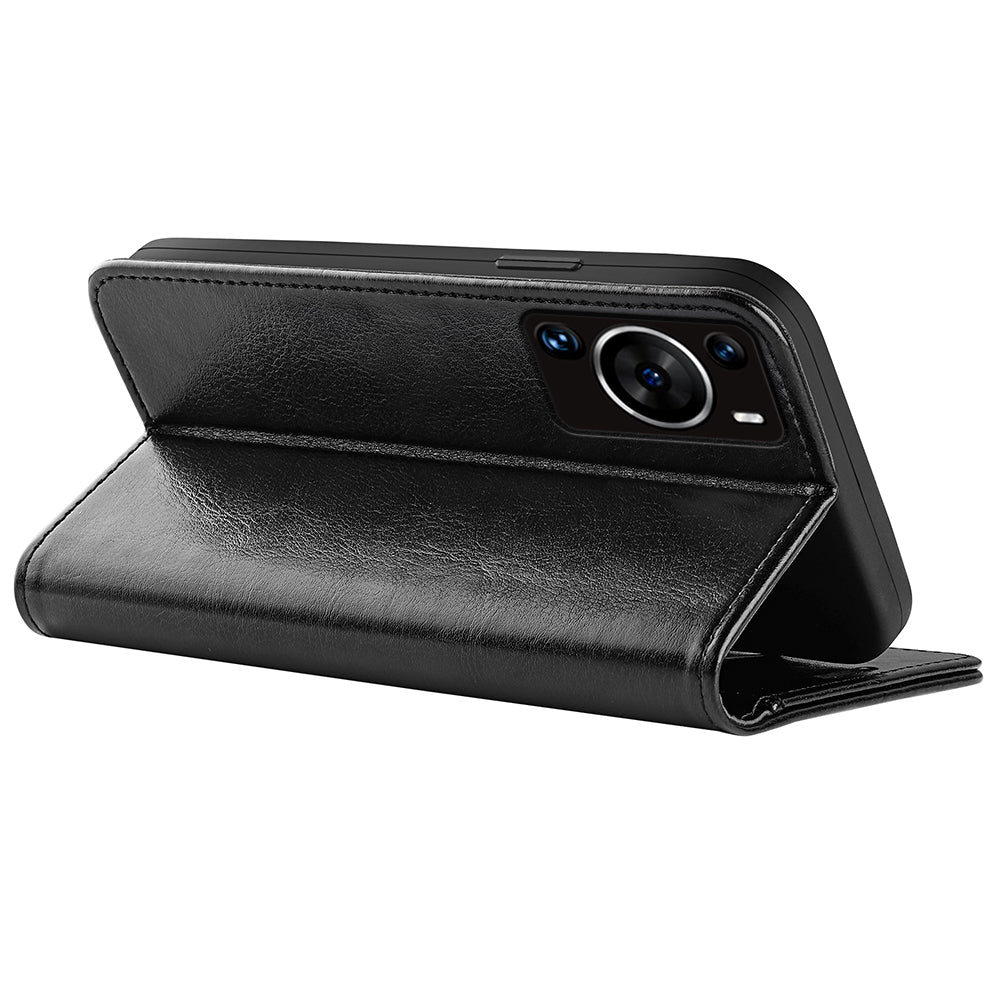 For Huawei P60 Pro PU Leather Wallet Case Crazy Horse Texture Foldable Stand Phone Cover