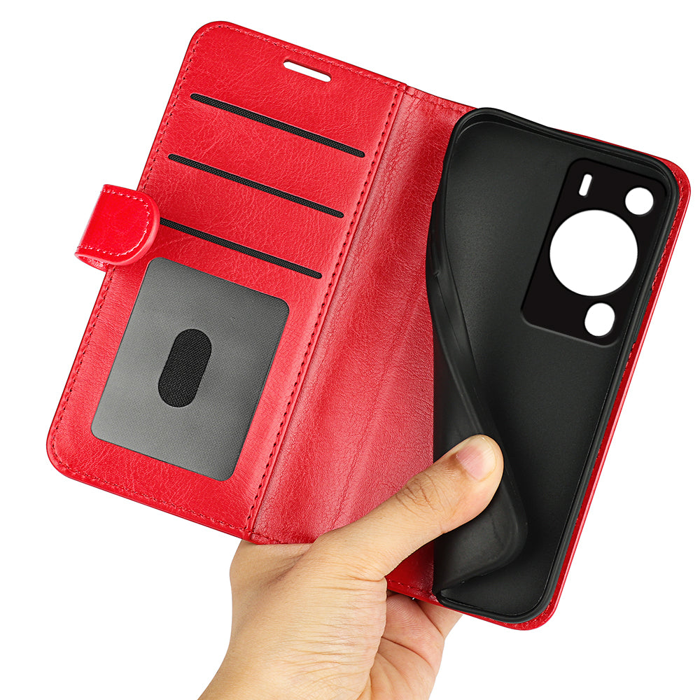 For Huawei P60 Pro PU Leather Wallet Case Crazy Horse Texture Foldable Stand Phone Cover