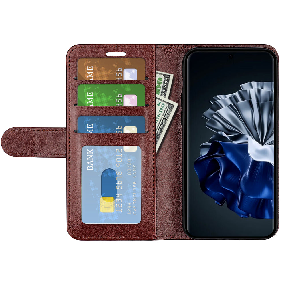 For Huawei P60 Pro PU Leather Wallet Case Crazy Horse Texture Foldable Stand Phone Cover