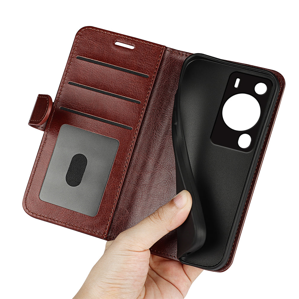 For Huawei P60 Pro PU Leather Wallet Case Crazy Horse Texture Foldable Stand Phone Cover