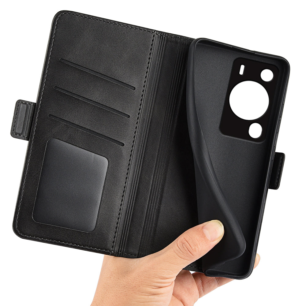 For Huawei P60 Pro PU Leather Case Calf Texture Stand Wallet Phone Cover