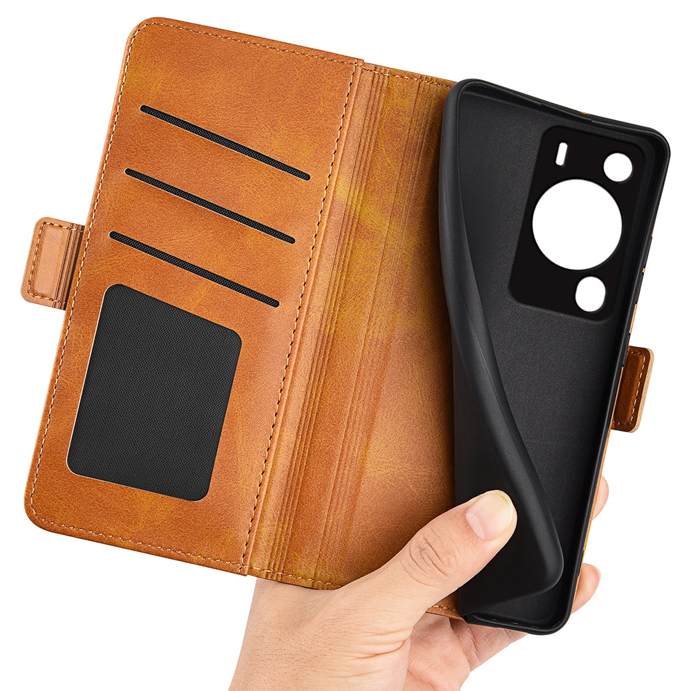 For Huawei P60 Pro PU Leather Case Calf Texture Stand Wallet Phone Cover