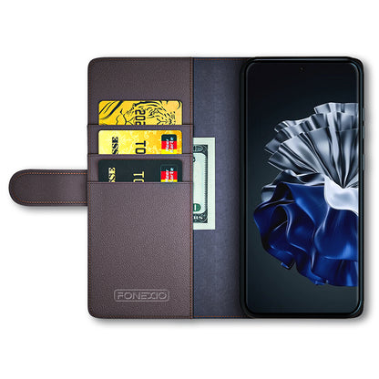 For Huawei P60 / P60 Pro Genuine Split Leather Case Cell Phone Wallet Stand Protective Cover
