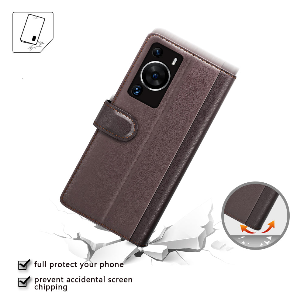For Huawei P60 / P60 Pro Genuine Split Leather Case Cell Phone Wallet Stand Protective Cover