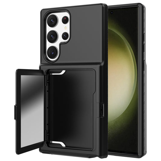 For Samsung Galaxy S23 Ultra Cardcase Series PC + TPU Phone Case Mirror Design Card Slots Kickstand Thickened Cover