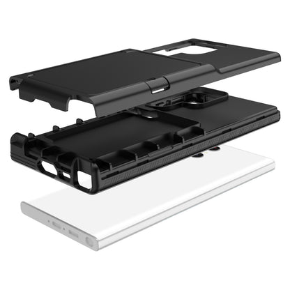 For Samsung Galaxy S23 Ultra Cardcase Series PC + TPU Phone Case Mirror Design Card Slots Kickstand Thickened Cover