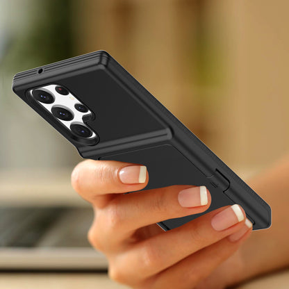 For Samsung Galaxy S23 Ultra Cardcase Series PC + TPU Phone Case Mirror Design Card Slots Kickstand Thickened Cover