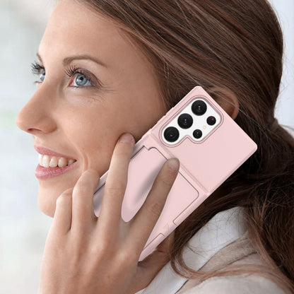 For Samsung Galaxy S23 Ultra Cardcase Series PC + TPU Phone Case Mirror Design Card Slots Kickstand Thickened Cover