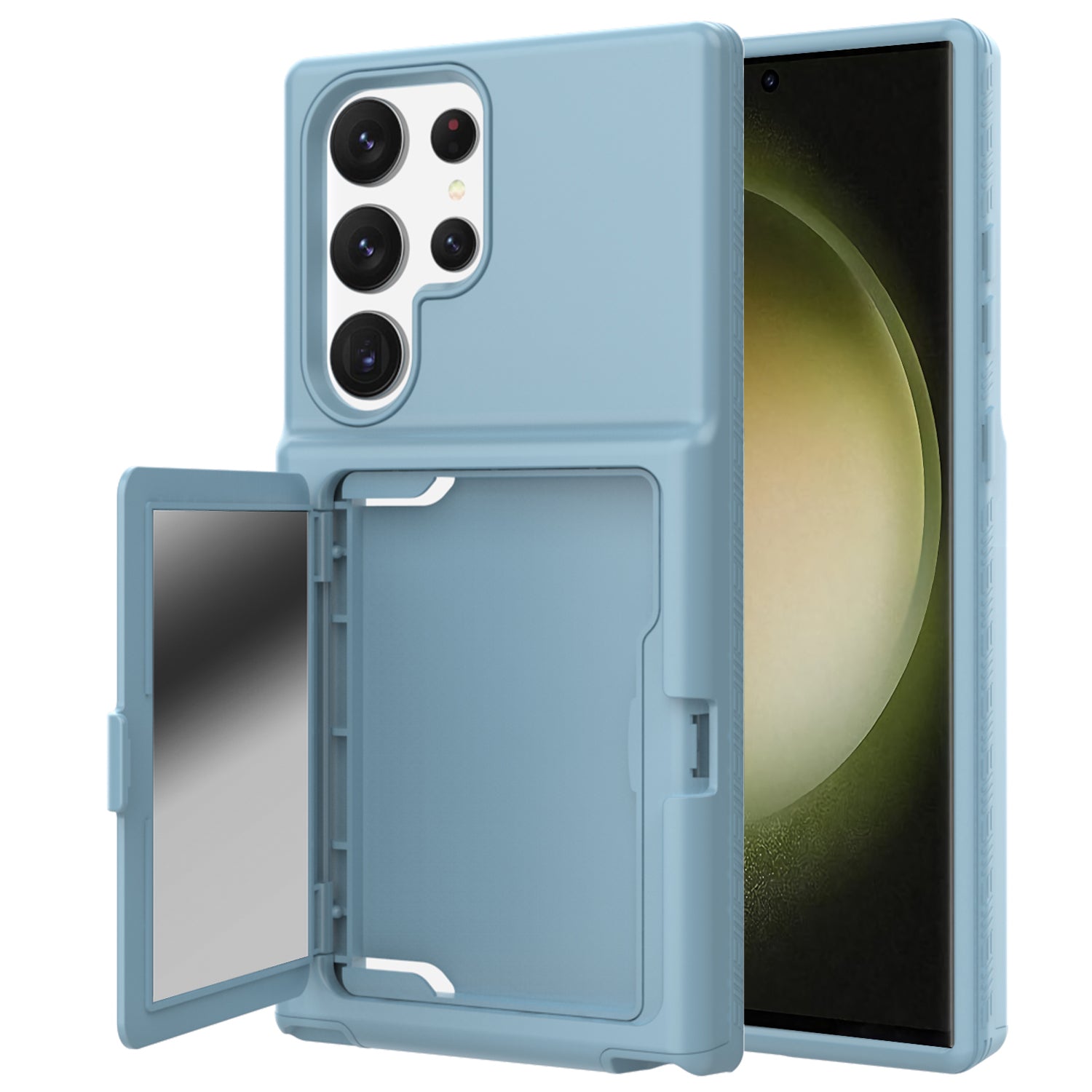 For Samsung Galaxy S23 Ultra Cardcase Series PC + TPU Phone Case Mirror Design Card Slots Kickstand Thickened Cover