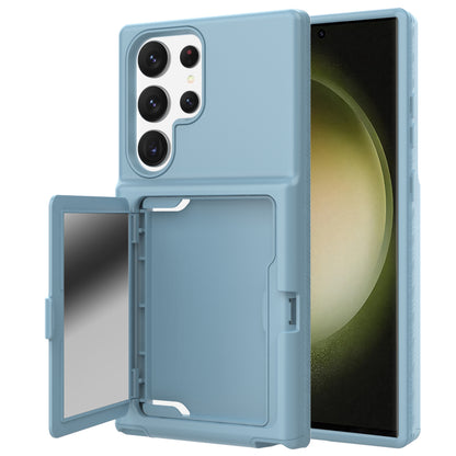 For Samsung Galaxy S23 Ultra Cardcase Series PC + TPU Phone Case Mirror Design Card Slots Kickstand Thickened Cover