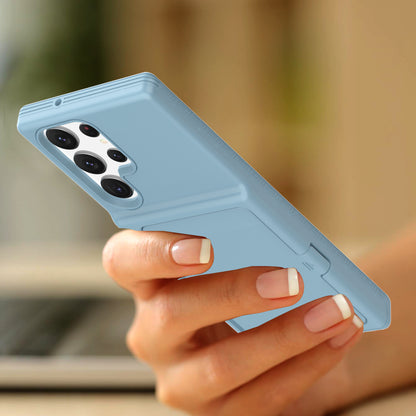 For Samsung Galaxy S23 Ultra Cardcase Series PC + TPU Phone Case Mirror Design Card Slots Kickstand Thickened Cover