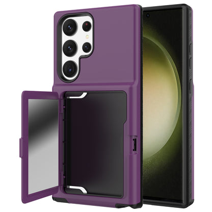 For Samsung Galaxy S23 Ultra Cardcase Series PC + TPU Phone Case Mirror Design Card Slots Kickstand Thickened Cover