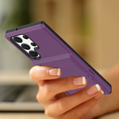 For Samsung Galaxy S23 Ultra Cardcase Series PC + TPU Phone Case Mirror Design Card Slots Kickstand Thickened Cover