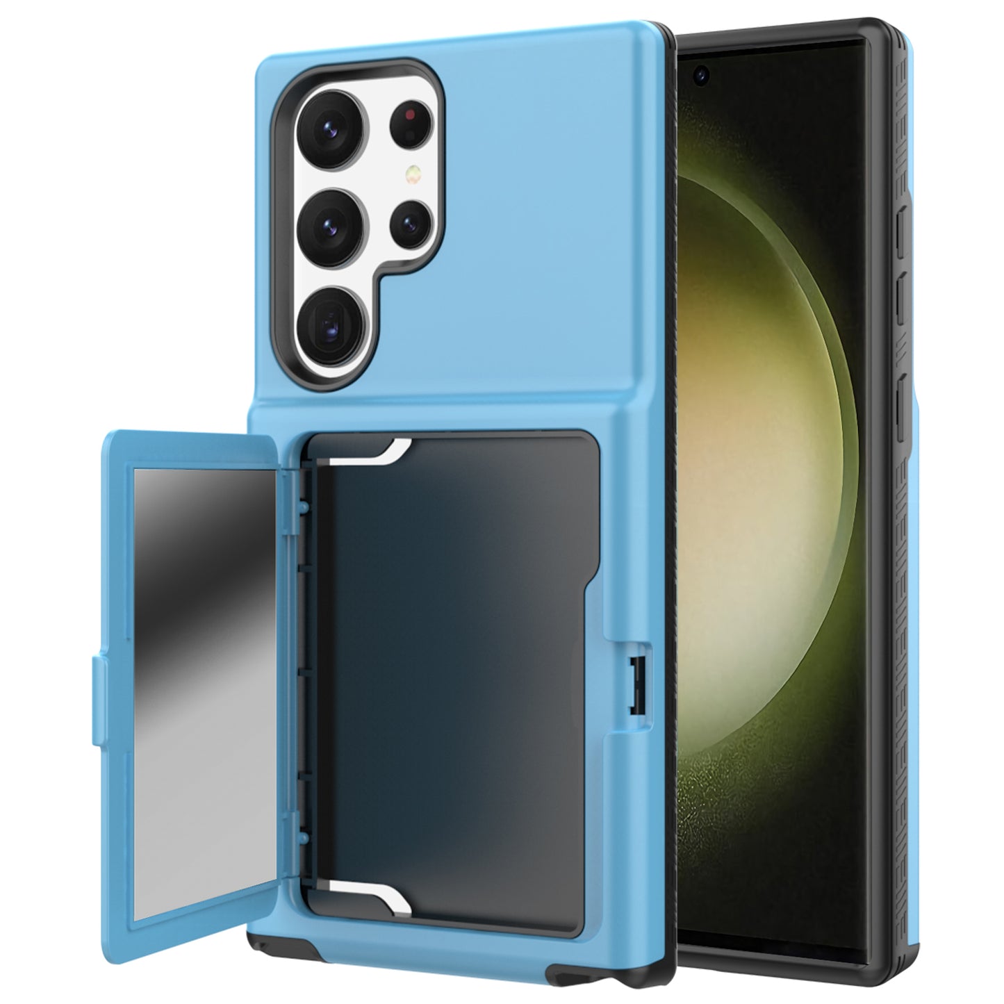 For Samsung Galaxy S23 Ultra Cardcase Series PC + TPU Phone Case Mirror Design Card Slots Kickstand Thickened Cover