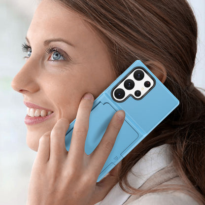 For Samsung Galaxy S23 Ultra Cardcase Series PC + TPU Phone Case Mirror Design Card Slots Kickstand Thickened Cover