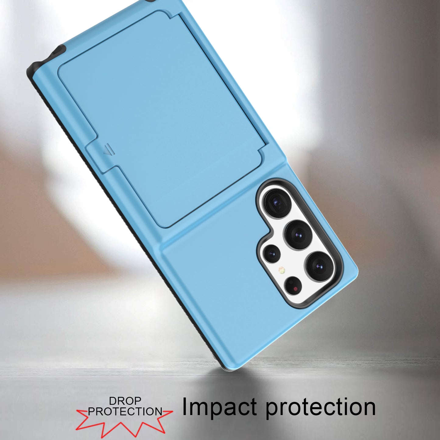 For Samsung Galaxy S23 Ultra Cardcase Series PC + TPU Phone Case Mirror Design Card Slots Kickstand Thickened Cover