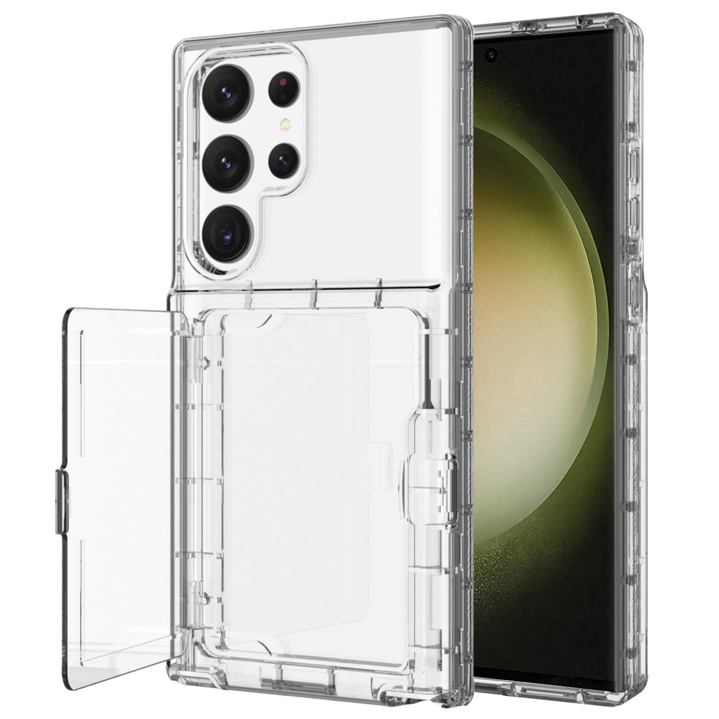 For Samsung Galaxy S23 Ultra Cardcase Series PC + TPU Phone Case Mirror Design Card Slots Kickstand Thickened Cover