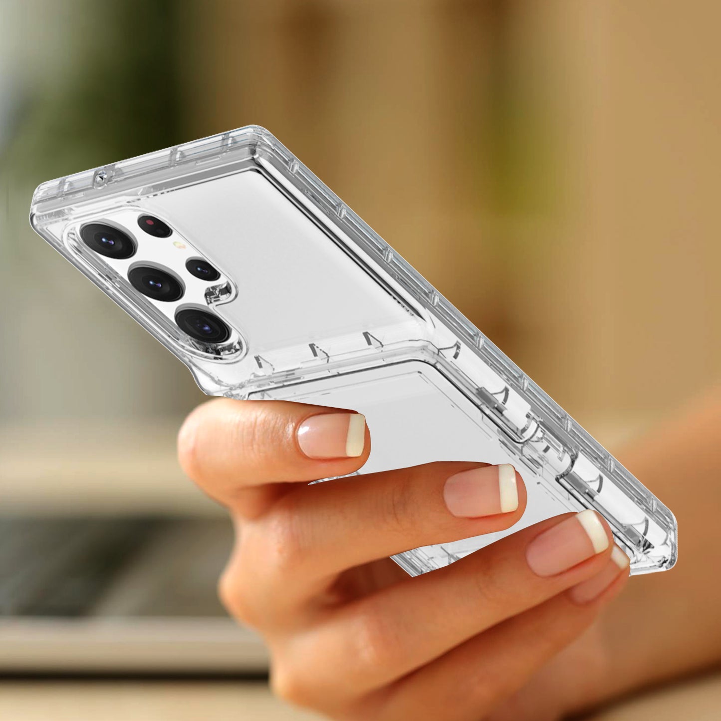 For Samsung Galaxy S23 Ultra Cardcase Series PC + TPU Phone Case Mirror Design Card Slots Kickstand Thickened Cover