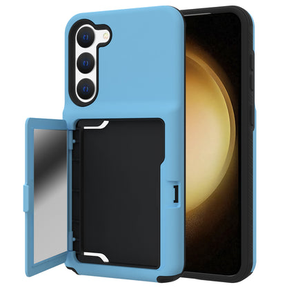 For Samsung Galaxy S23 Cardcase Series Card Holder Thick Phone Case Kickstand Mirror Function PC + TPU Cover