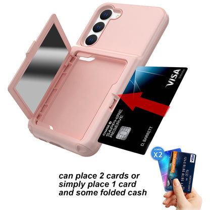 For Samsung Galaxy S23 Cardcase Series Card Holder Thick Phone Case Kickstand Mirror Function PC + TPU Cover