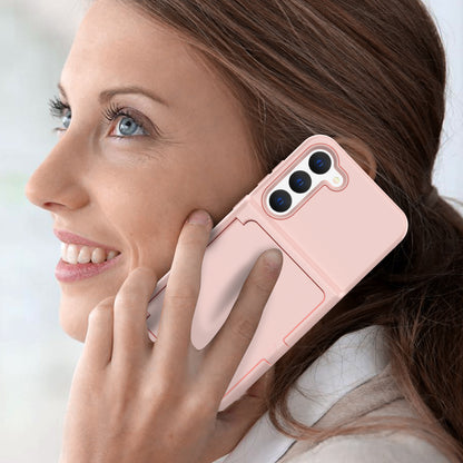 For Samsung Galaxy S23 Cardcase Series Card Holder Thick Phone Case Kickstand Mirror Function PC + TPU Cover