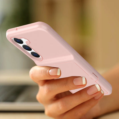 For Samsung Galaxy S23 Cardcase Series Card Holder Thick Phone Case Kickstand Mirror Function PC + TPU Cover