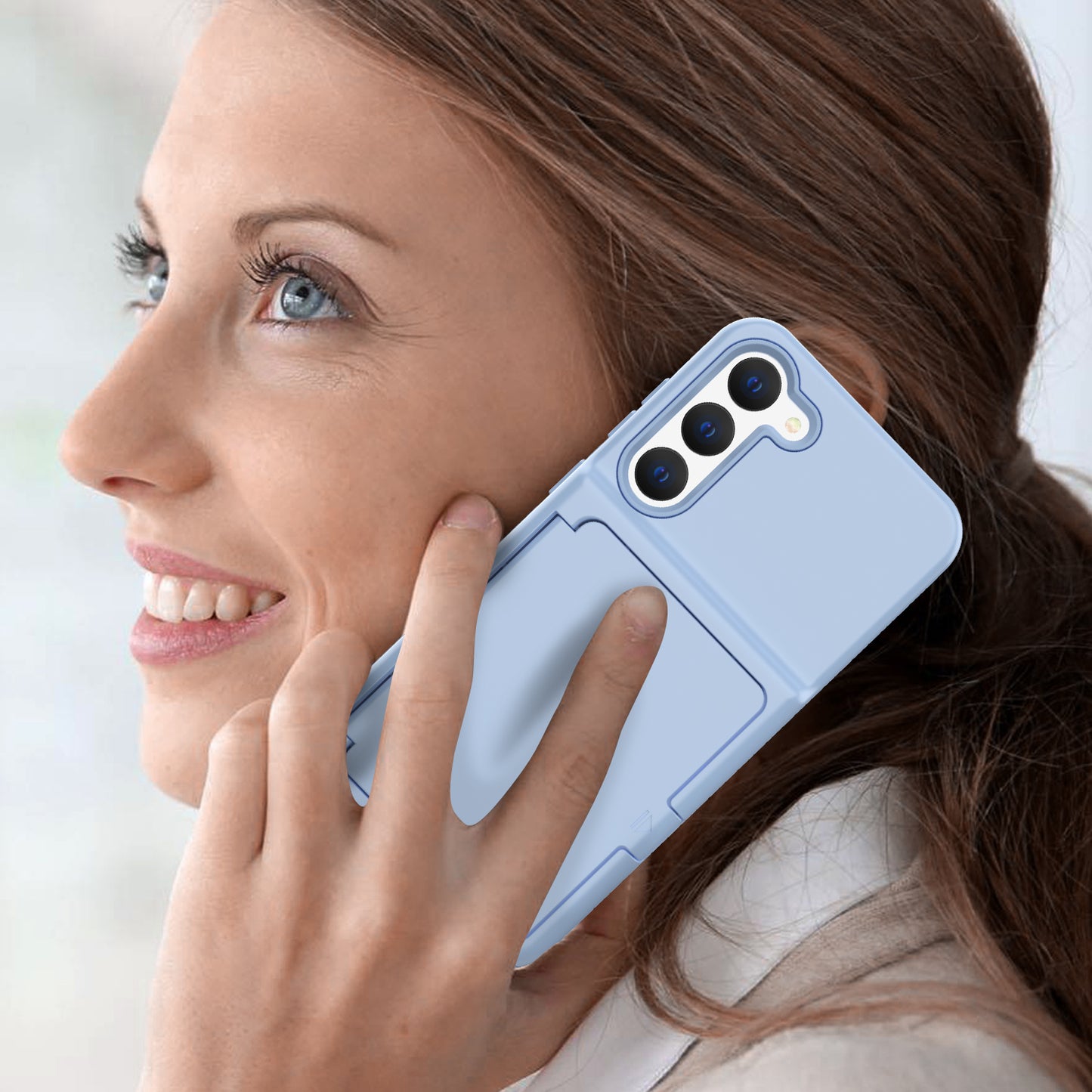 For Samsung Galaxy S23 Cardcase Series Card Holder Thick Phone Case Kickstand Mirror Function PC + TPU Cover