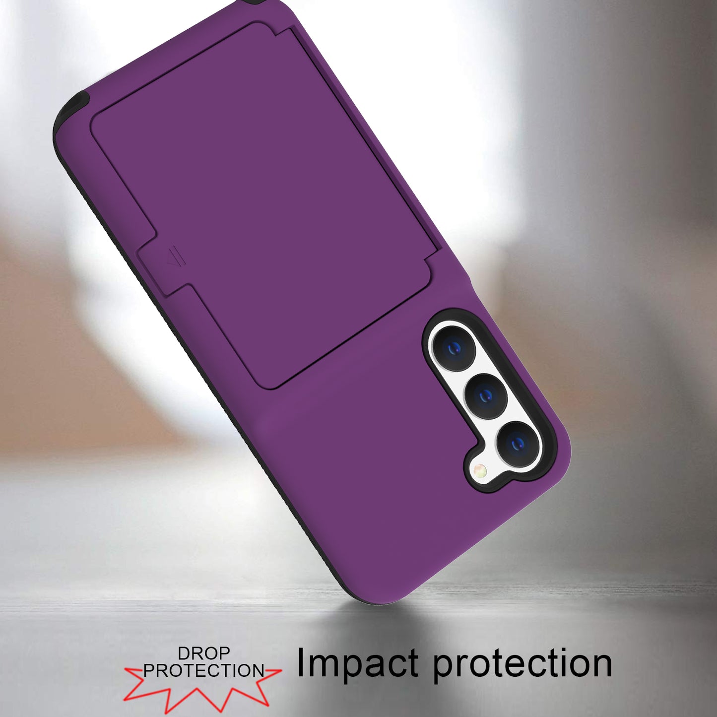 For Samsung Galaxy S23 Cardcase Series Card Holder Thick Phone Case Kickstand Mirror Function PC + TPU Cover