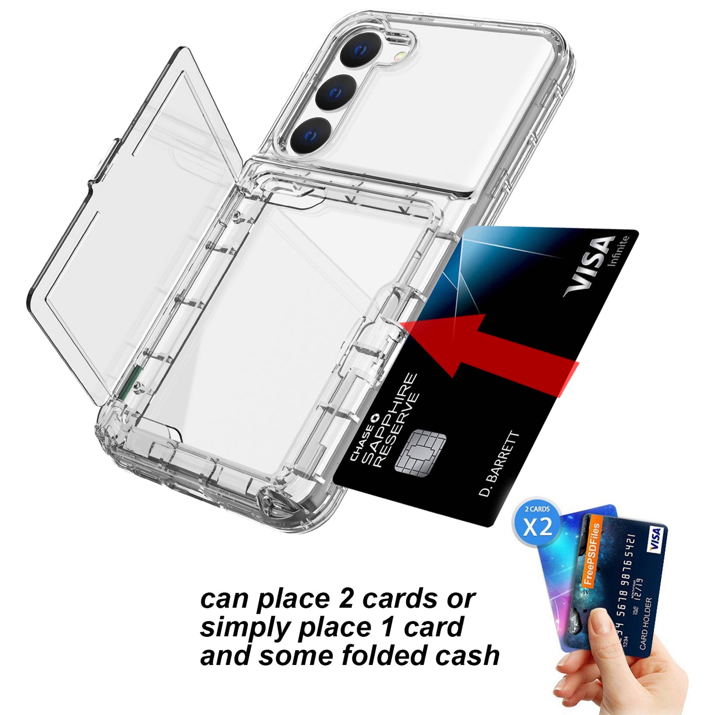 For Samsung Galaxy S23 Cardcase Series Card Holder Thick Phone Case Kickstand Mirror Function PC + TPU Cover