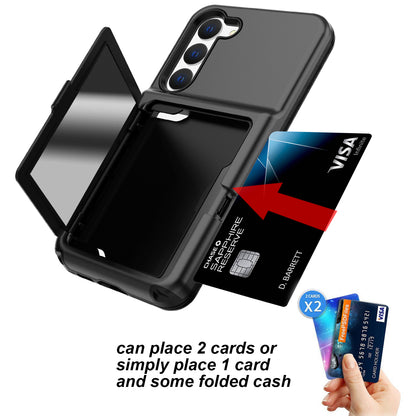 For Samsung Galaxy S23+ Cardcase Series Mirror Function Phone Case Kickstand Card Holder Thickened Phone Cover